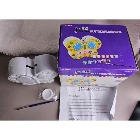 New Fun Craft Paint Your Own Porcelian Butterfly Bank - Picture 3 of 4